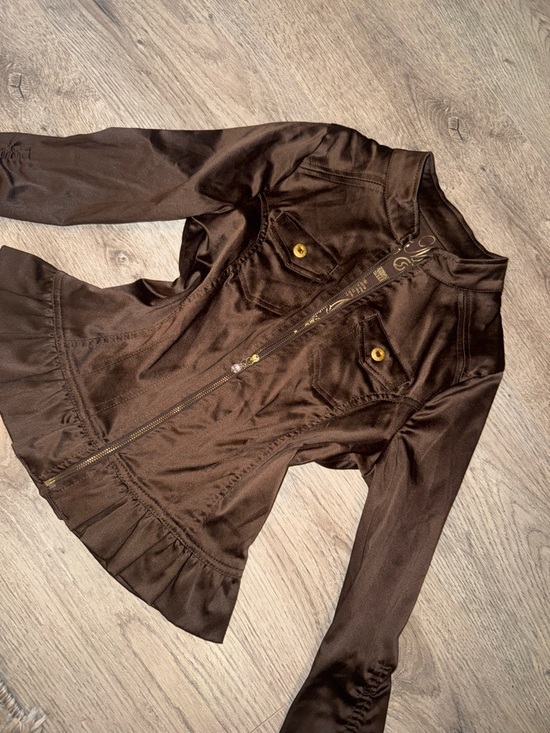 Hannah Montana Other - Vintage Hannah Montana Chocolate Brown Silky Zip Jacket w/ Bell Sleeves XL